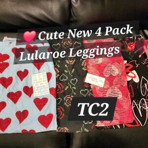 New Lularoe Tc2 Tall & Curvy 2 Leggings Black Plus Hearts New Valentines Yoga
